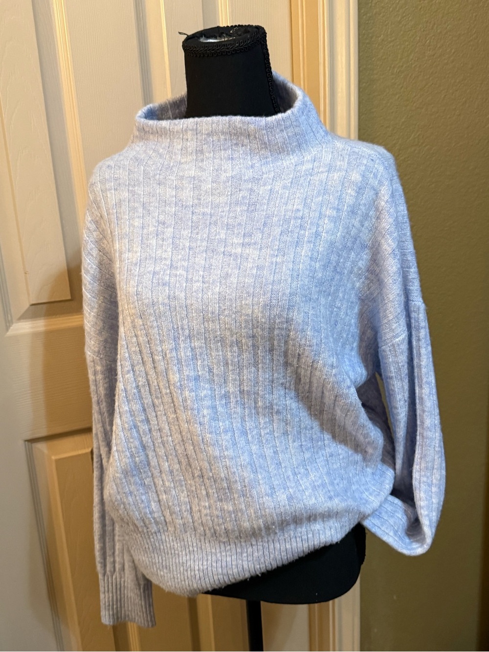 LOFT Light Blue Ribbed Mock Neck Sweater
